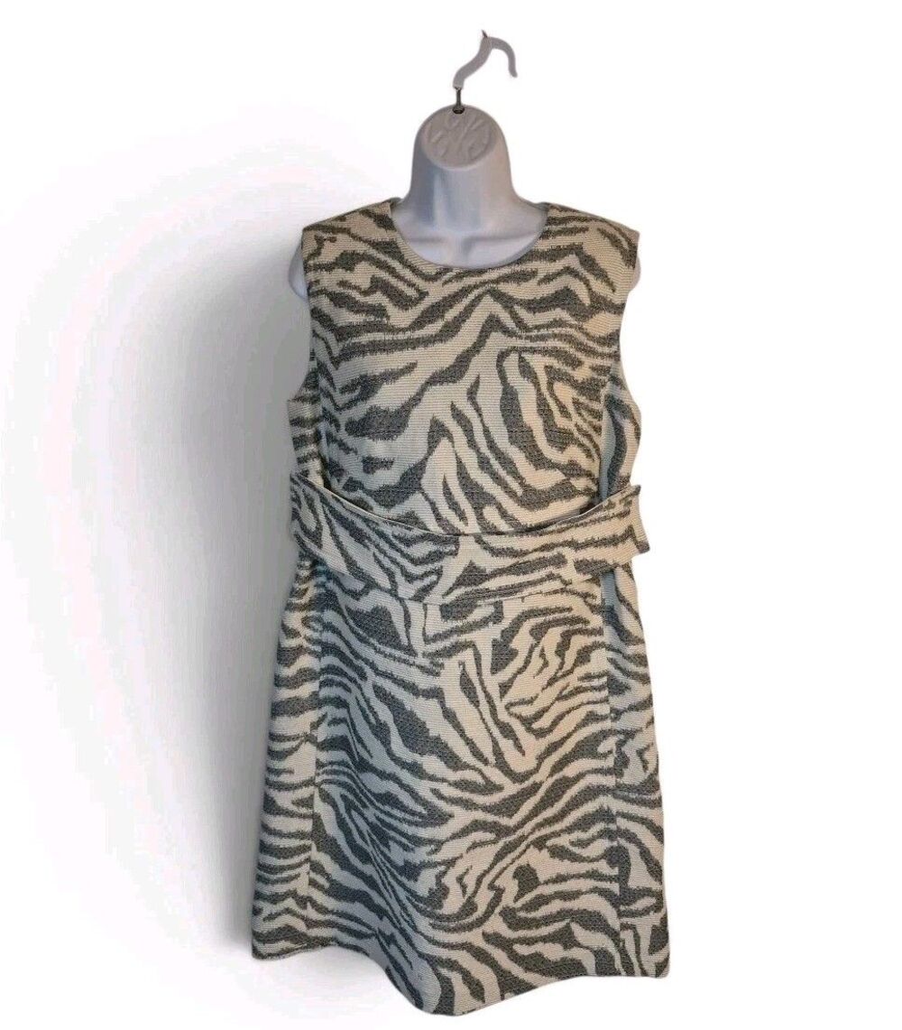 BOSS by Hugo Boss Women’s Dakola Zebra Shift Dress Size 8 Textured Gray/White